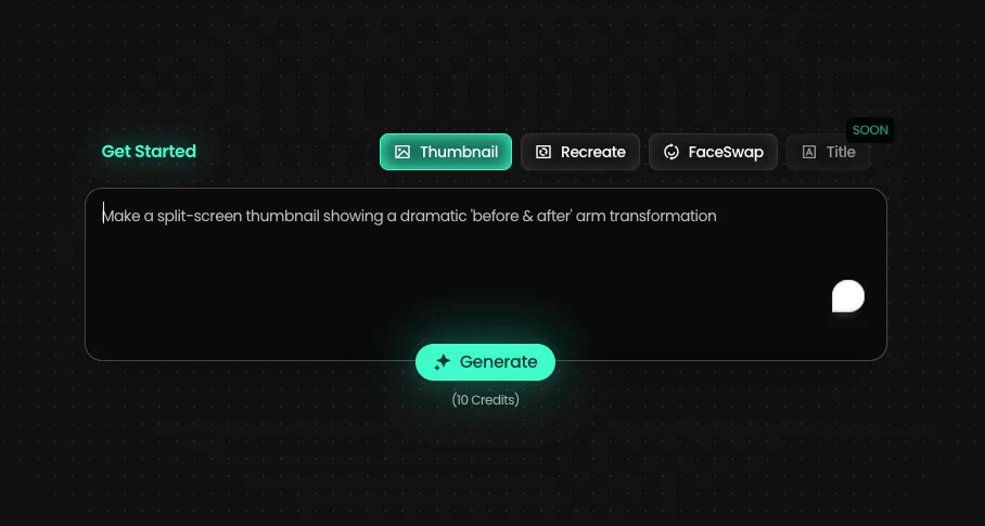 ۱. ایجاد تصویر بندانگشتی استفاده از Pikzels آسان است - به هوش مصنوعی بگویید چه میخواهید بسازید و آن را به واقعیت تبدیل میکند. تقریباً مانند ChatGPT برای تصاویر بندانگشتی ویدیو است.