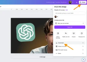 ۱۰. دانلود
سپس تصویر کوچک را دانلود کنید:
روی «اشتراکگذاری» کلیک کنید.
روی «دانلود» کلیک کنید.
